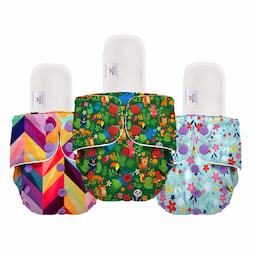 Mylo Adjustable Washable & Reusable Cloth Diaper With Dry Feel, Absorbent Insert Pad (3M-3Y) - Jungle, Rainbow & Floral Spring - Pack of 3