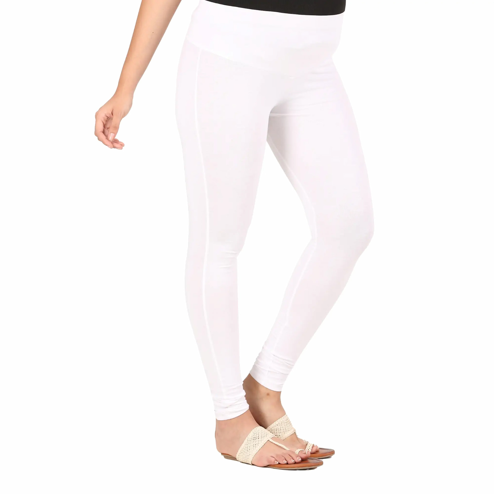 Stretchable Pregnancy & Post Delivery Leggings - White (L)