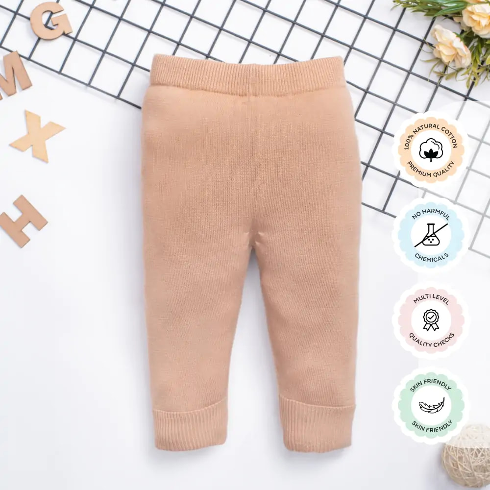 Baby Winter Wear Full Length Lounge/Jogger Pants in 100% Cotton –Camel color (0-3 M)
