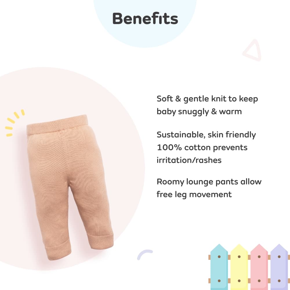Baby Winter Wear Full Length Lounge/Jogger Pants in 100% Cotton –Camel color (6-9 M)