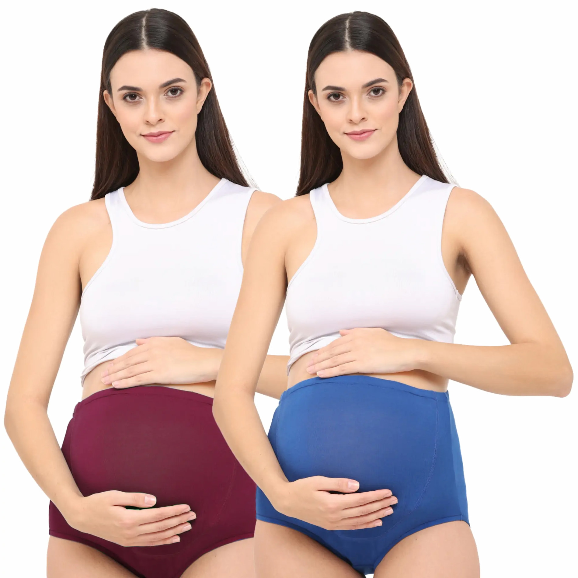 Mylo High Waist Maternity/Postpartum Panty - Anti-Microbial with Comfy Adjustable Waistband - Dazzling Blue & Ruby Wine - M - Pack of 2