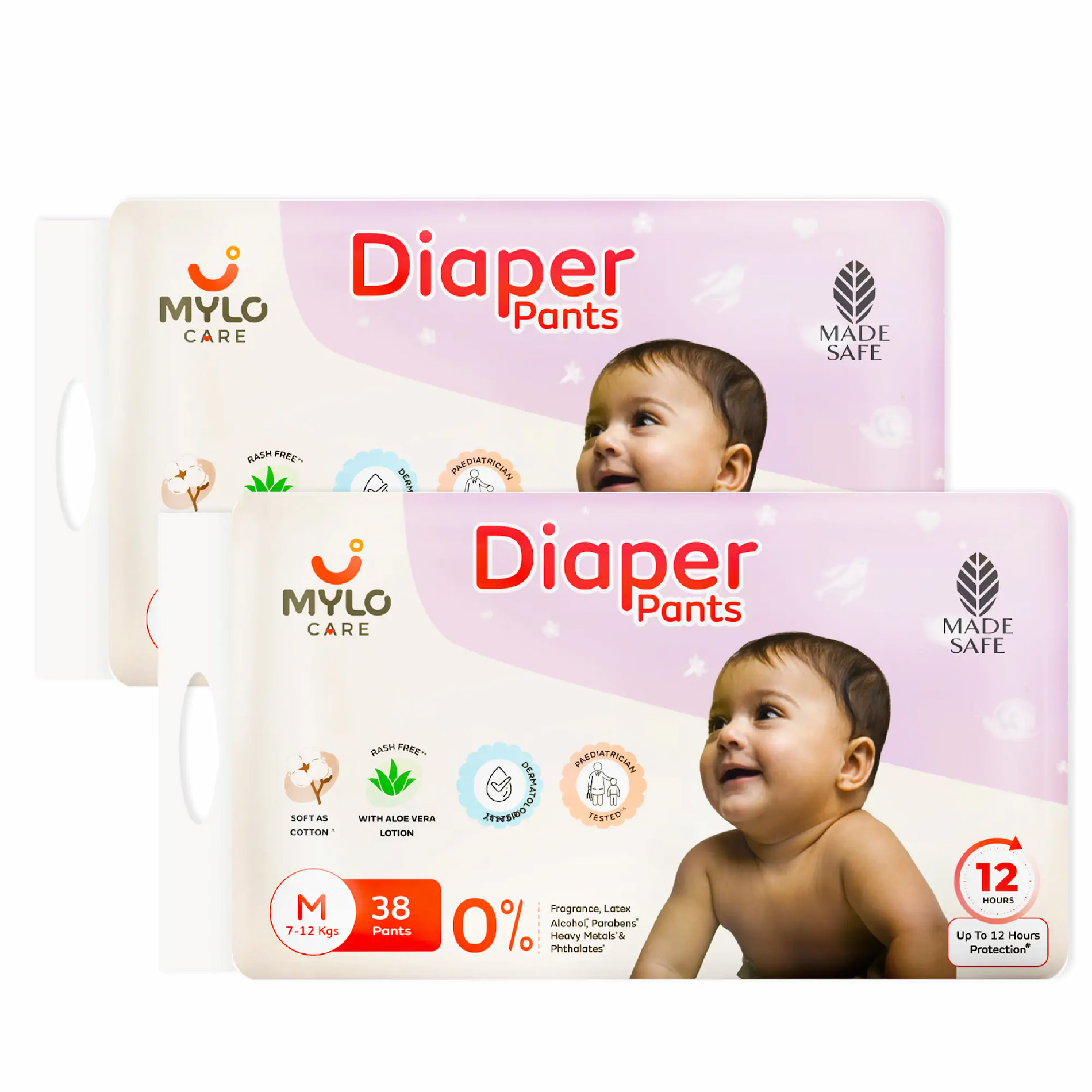 Mylo Care Baby Diaper Pants Medium (M) Size, 7-12 kgs with ADL Technology - 76 Count - 12 Hours Protection 