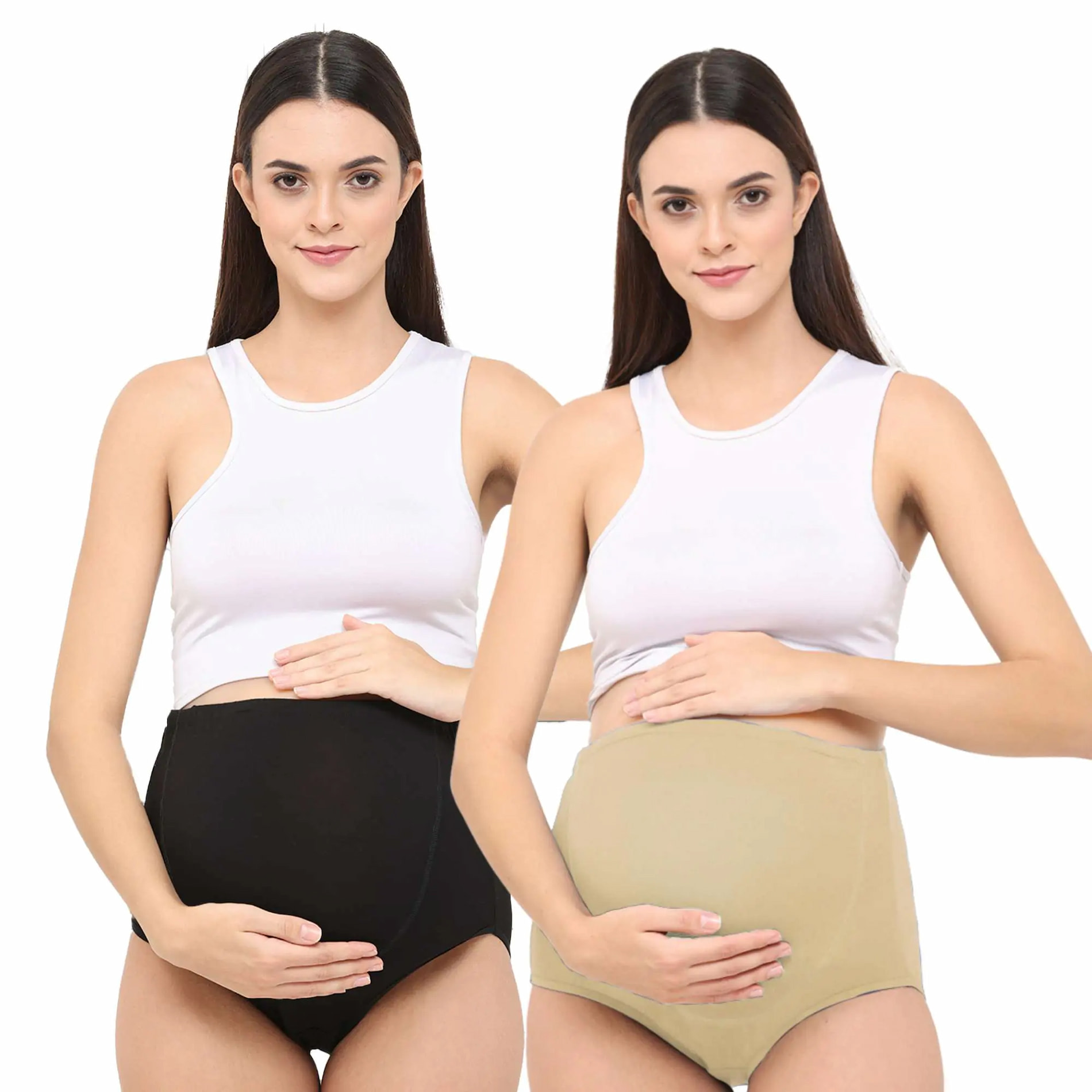 Mylo High Waist Maternity/Postpartum Panty - Anti-Microbial with Comfy Adjustable Waistband – French Vanilla & Black Beauty-M-Pack of 2