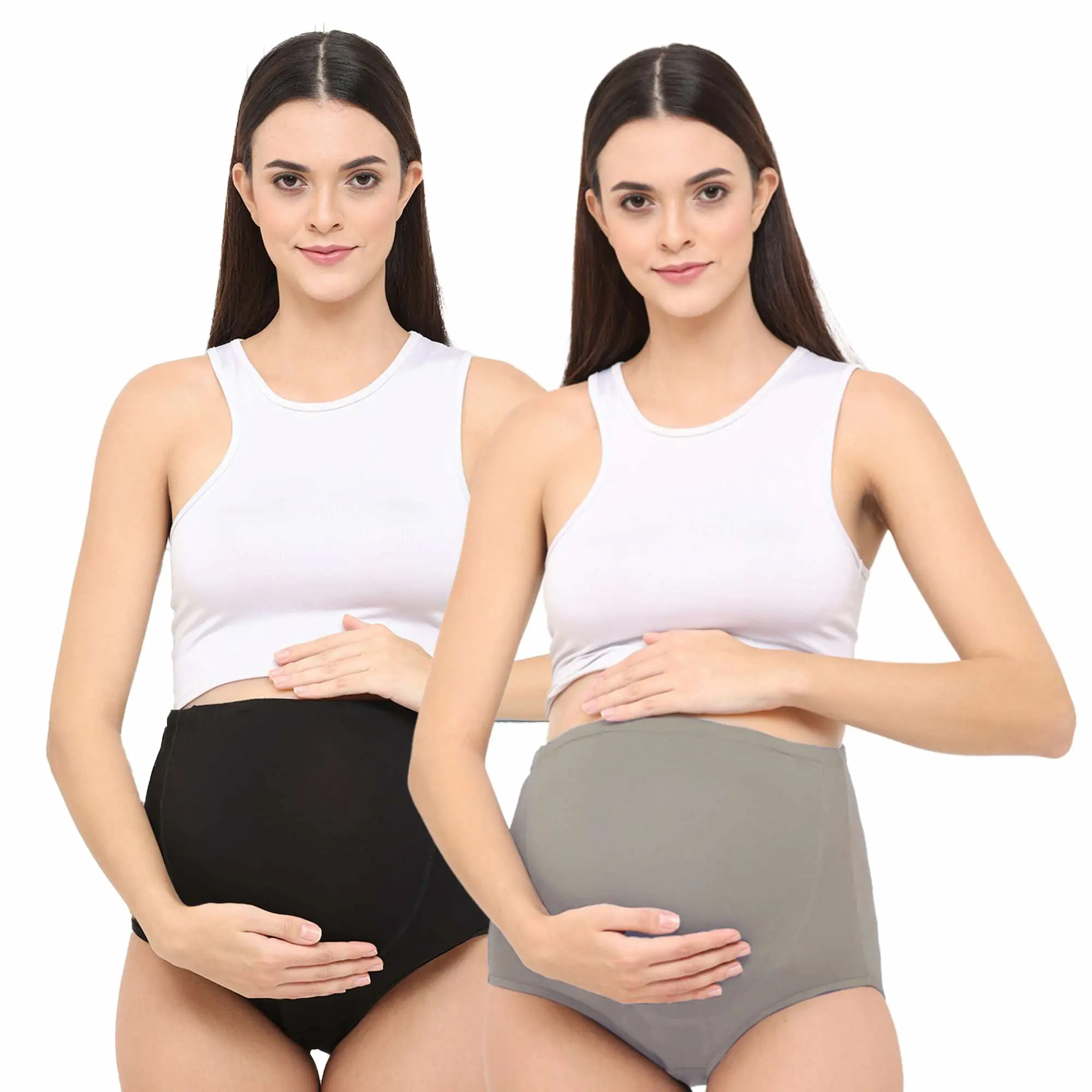 Mylo High Waist Maternity/Postpartum Panty - Anti-Microbial with Comfy Adjustable Waistband – Cloud Grey & Black Beauty-M-Pack of 2