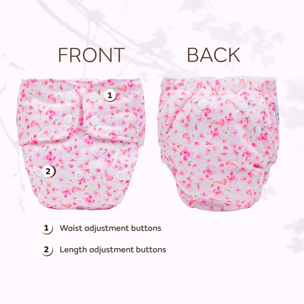 Mylo Adjustable Washable & Reusable Top lay Cloth Diaper with SmartCuff Technology for Enhanced Leak Protection-Comes with 1 Dry Feel Absorbent Insert Pad  (3M-3Y)- Cherry Blossom