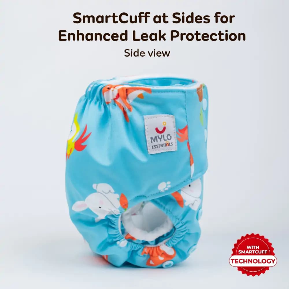 Mylo Adjustable Washable & Reusable Top lay Cloth Diaper with SmartCuff Technology for Enhanced Leak Protection-Comes with 1 Dry Feel Absorbent Insert Pad  (3M-3Y)- Pet Love