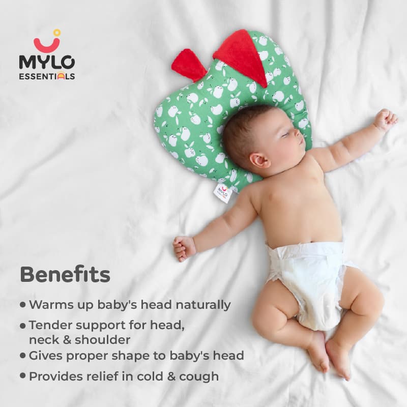 Mylo Baby Head Shaping Pillow with Mustard Seeds (0-12 Months)- Green Apple (Apple Shaped) 