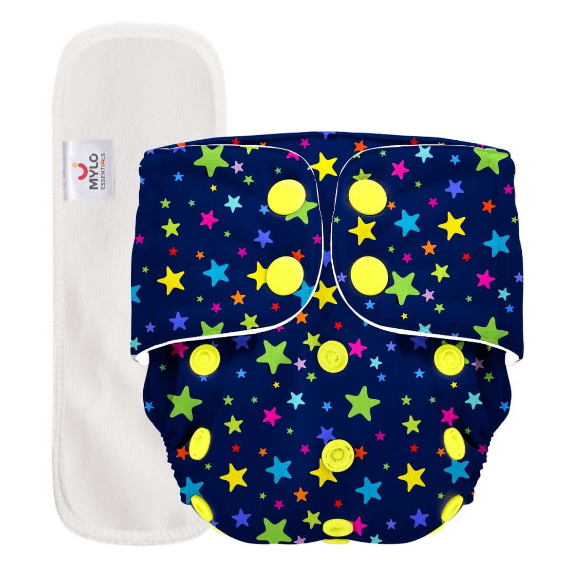 Mylo Adjustable Washable & Reusable Top lay Cloth Diaper with SmartCuff Technology for Enhanced Leak Protection-Comes with 1 Dry Feel Absorbent Insert Pad  (3M-3Y)- Twinkle Twinkle