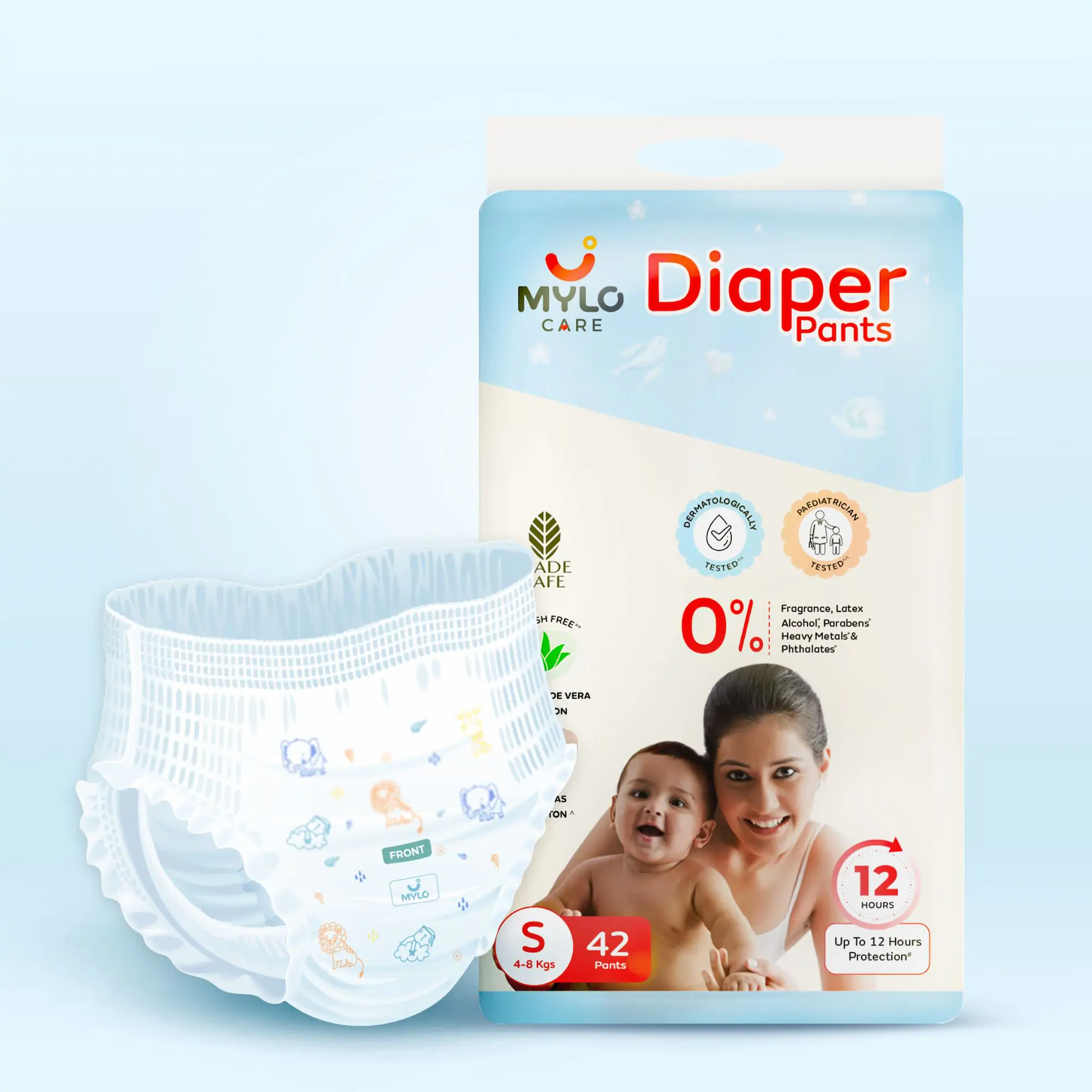 Baby Diaper Pants Small (S) Size, 4-8 kgs with ADL Technology - 42 Count - 12 Hours Protection