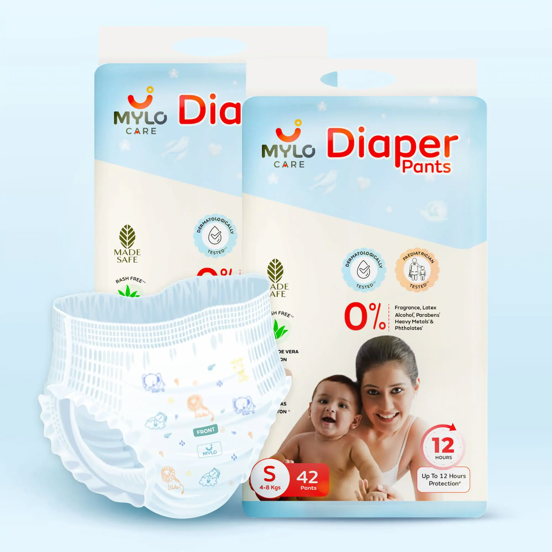 Mylo Care Baby Diaper Pants Small (S) Size, 4-8 kgs with ADL Technology - 84 Count - 12 Hours Protection 