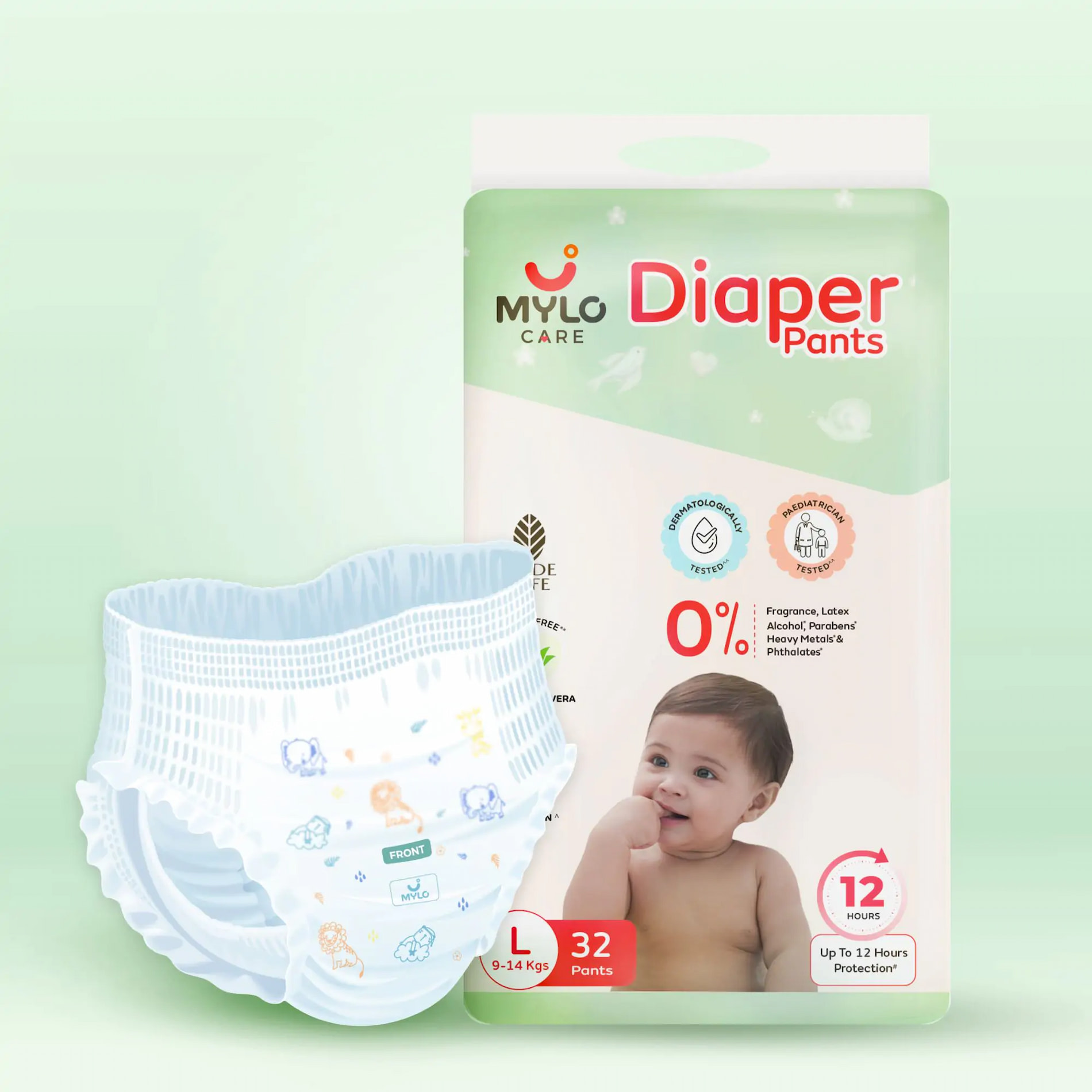 Mylo Care Baby Diaper Pants Large (L) Size, 9-14 kgs with ADL Technology - 32 Count - 12 Hours Protection