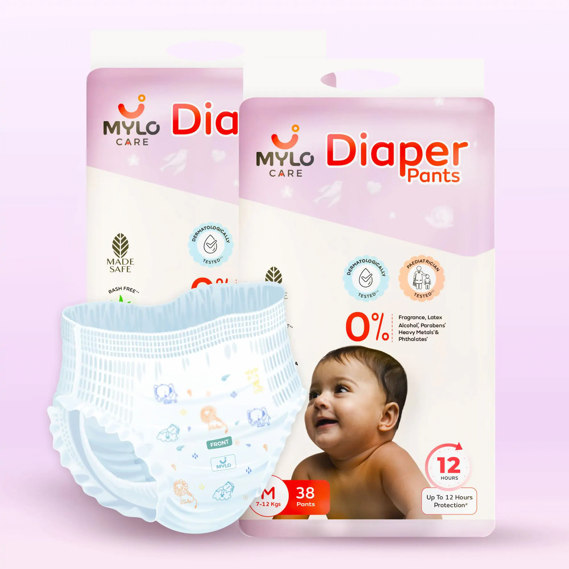 Mylo Care Baby Diaper Pants Medium (M) Size, 7-12 kgs with ADL Technology - 76 Count - 12 Hours Protection 