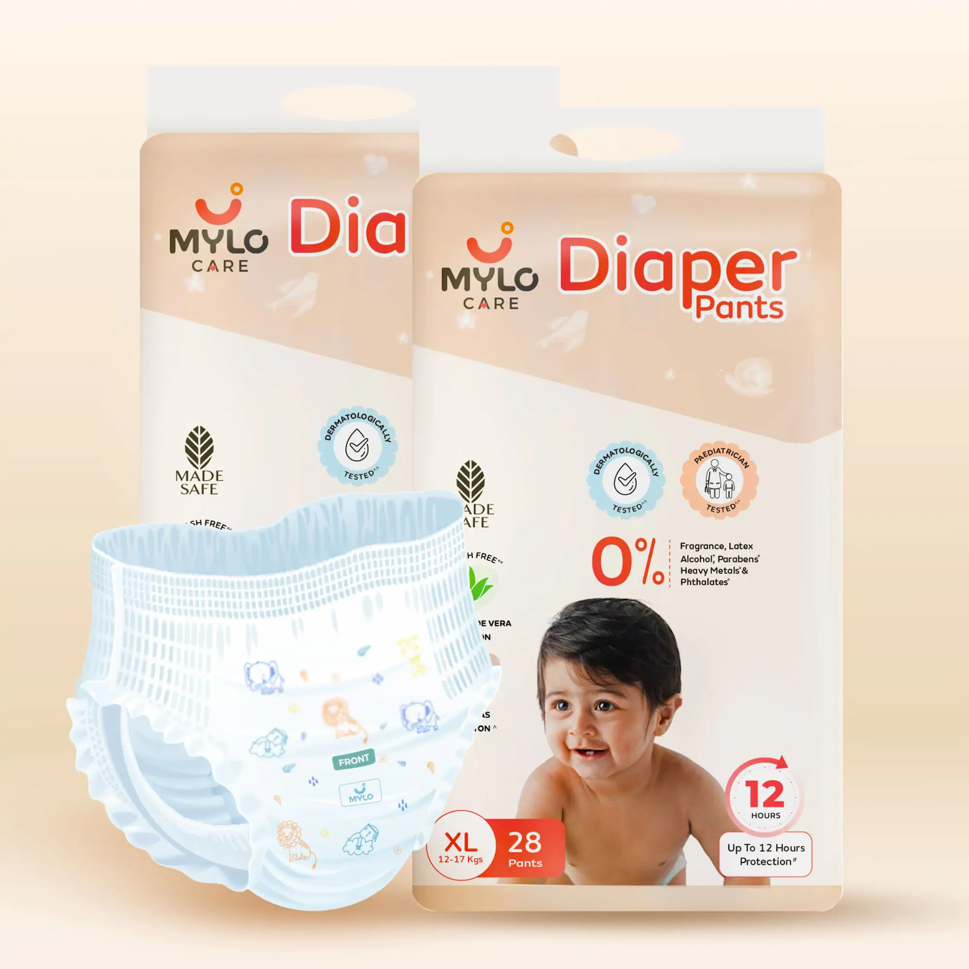 Mylo Care Baby Diaper Pants Extra Large (XL) Size, 12-17 kgs with ADL Technology - 56 Count - 12 Hours Protection 