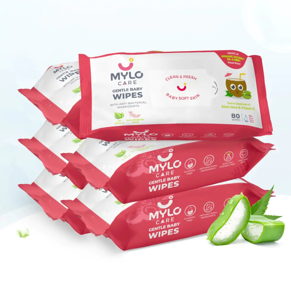 Mylo Gentle Baby Wipes with Organic Coconut Oil & Neem Without Lid (80 wipes x 6 packs)