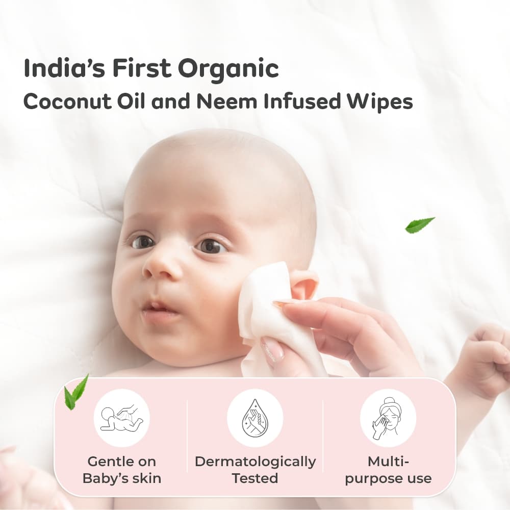 Gentle Baby Wipes with Organic Coconut Oil & Neem With Lid (80 wipes x 3 packs)