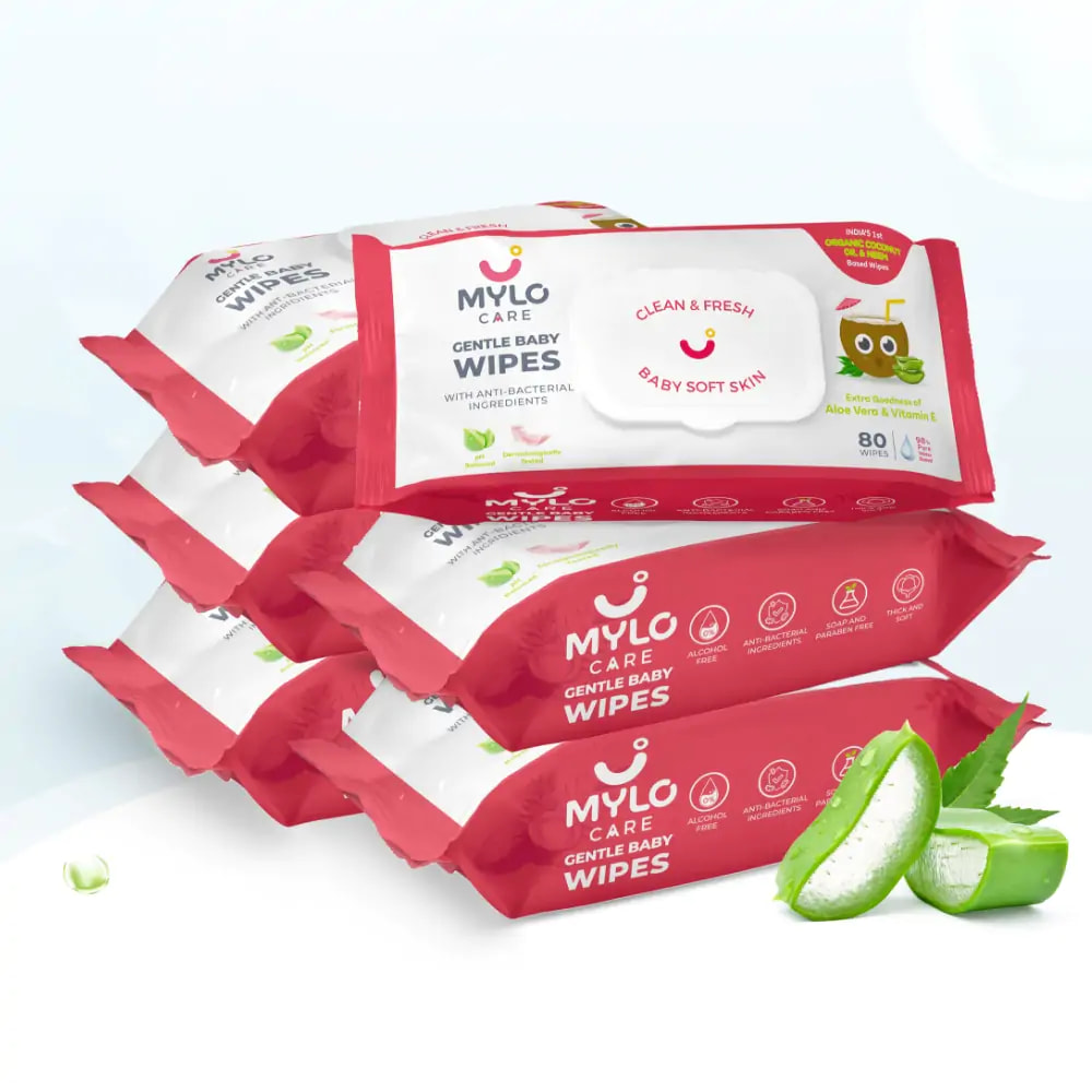 Mylo Gentle Baby Wipes with Organic Coconut Oil & Neem With Lid(80 wipes x 6 packs)