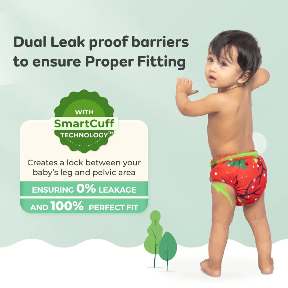 Adjustable Washable & Reusable Top lay Cloth Diaper with SmartCuff Technology for Enhanced Leak Protection-Comes with 1 Dry Feel Absorbent Insert Pad (3M-3Y)- Celebration