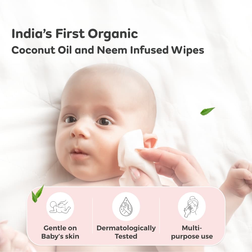 Gentle Baby Wipes with Organic Coconut Oil & Neem Without Lid (80 wipes x 8 packs)