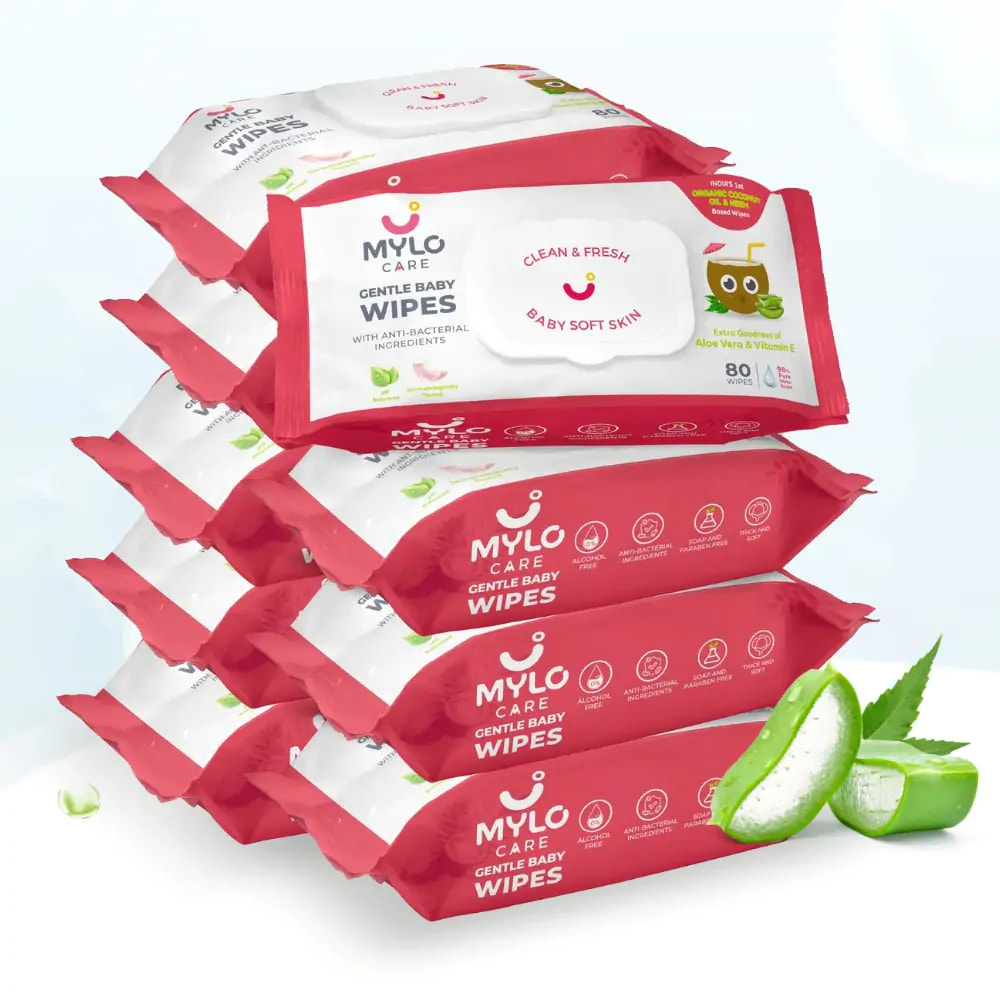 Gentle Baby Wipes with Organic Coconut Oil & Neem With Lid (80 wipes x 9 packs)