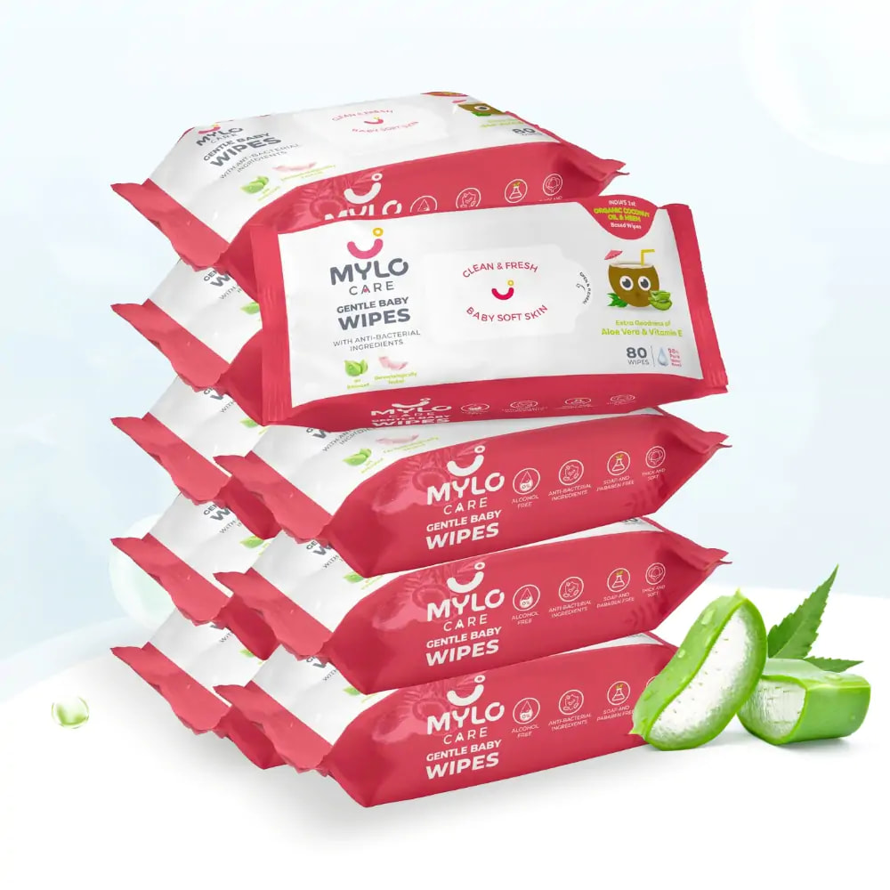Mylo Gentle Baby Wipes with Organic Coconut Oil & Neem Without Lid (80 wipes x 9 packs)