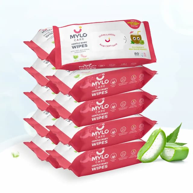 Gentle Baby Wipes with Organic Coconut Oil & Neem Without Lid (80 wipes x 10 packs)