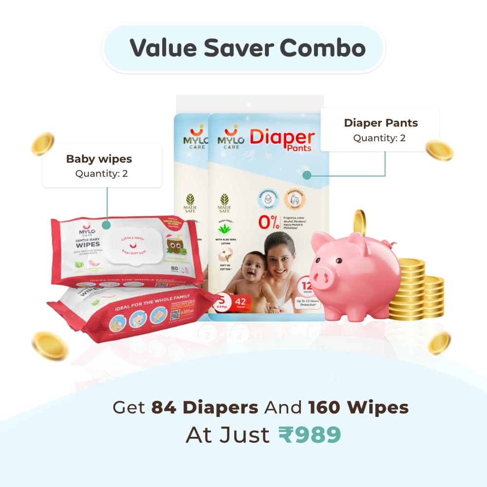 Monthly Diapering Super Saver Combo - Diaper Pants (S) Size (Pack of 2, 84 Count) + Wipes (Pack of 2)