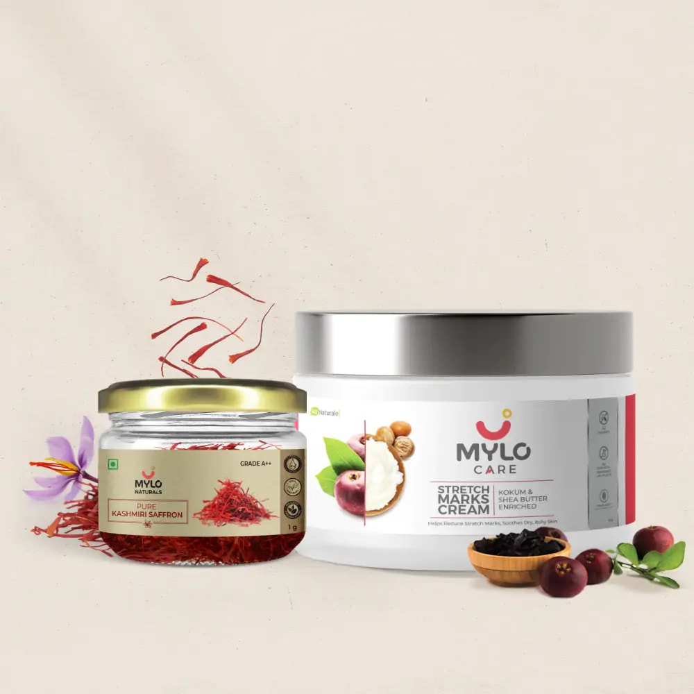 Mylo Pregnancy Wellness Super Saver Combo - Stretch Marks Cream (100g) & Pure Kashmiri Saffron (1g)