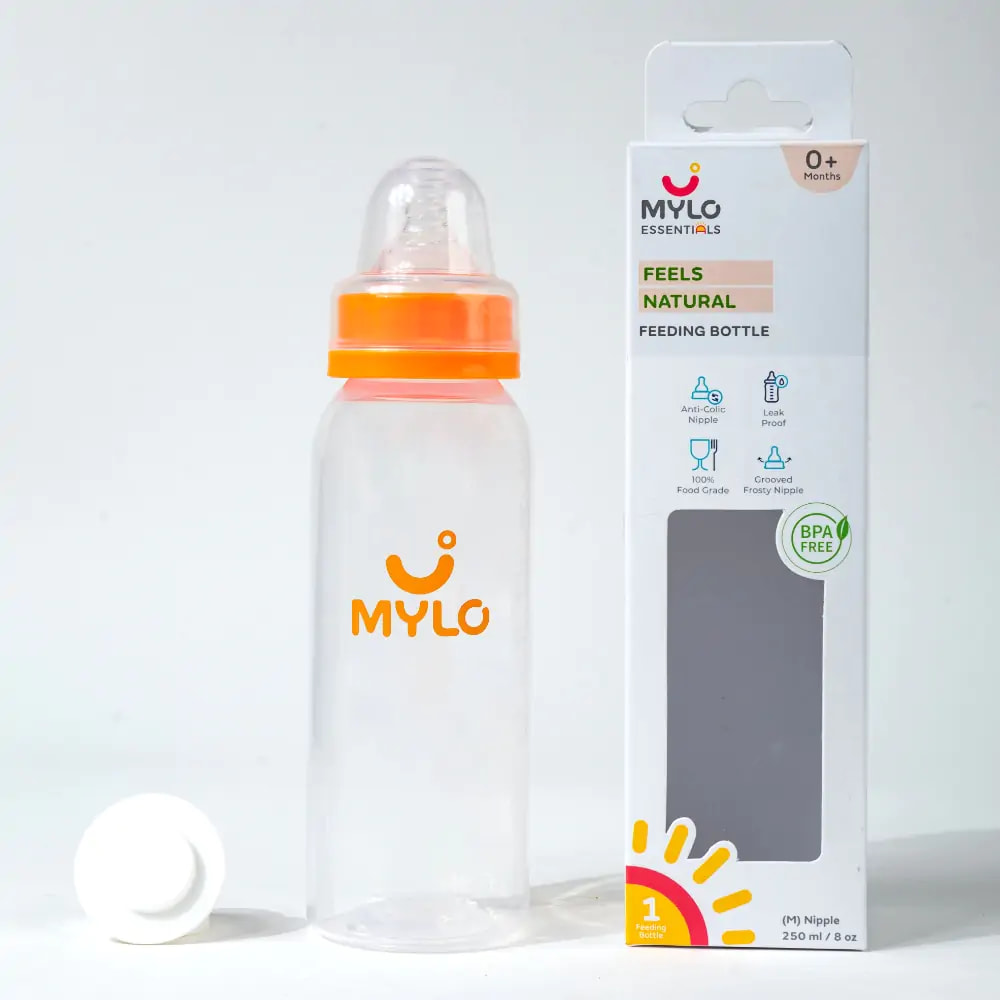 Feels Natural Baby Bottle –250ml - BPA Free with Anti-Colic Nipple (Orange) 