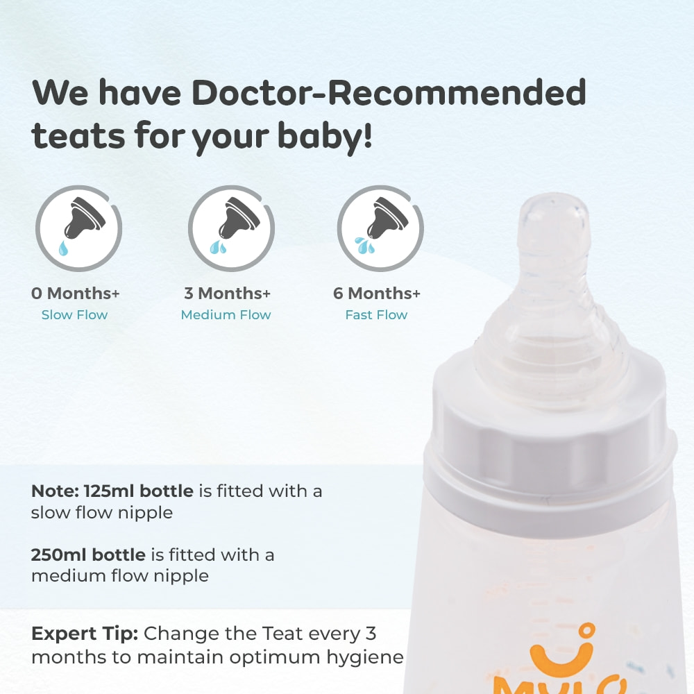 2-in-1 Baby Feeding Bottle – 125ml & 250 ml - BPA Free with Anti-Colic Nipple & Spoon-Pack of 2 - (Bear & Giraffe)