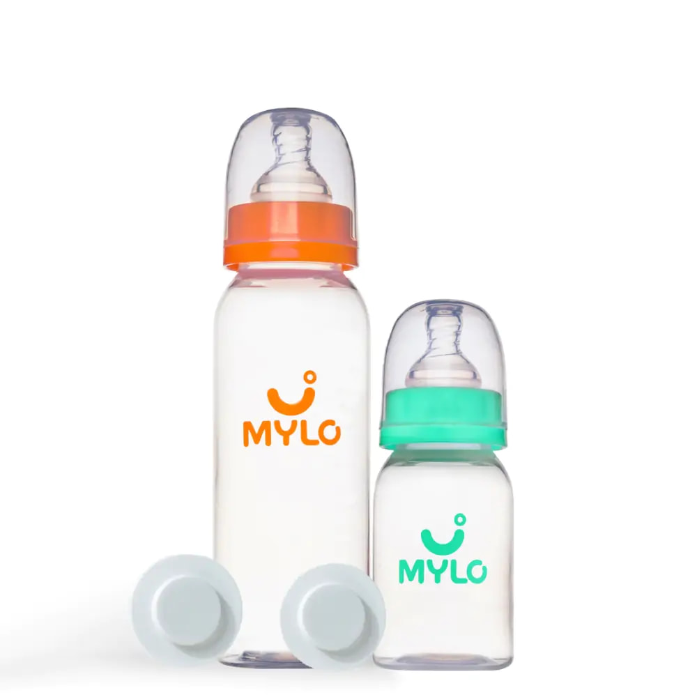  Feels Natural Baby Bottle – 125ml & 250 ml - BPA Free with Anti-Colic Nipple-Pack of 2 -Sea Green & Zesty Orange