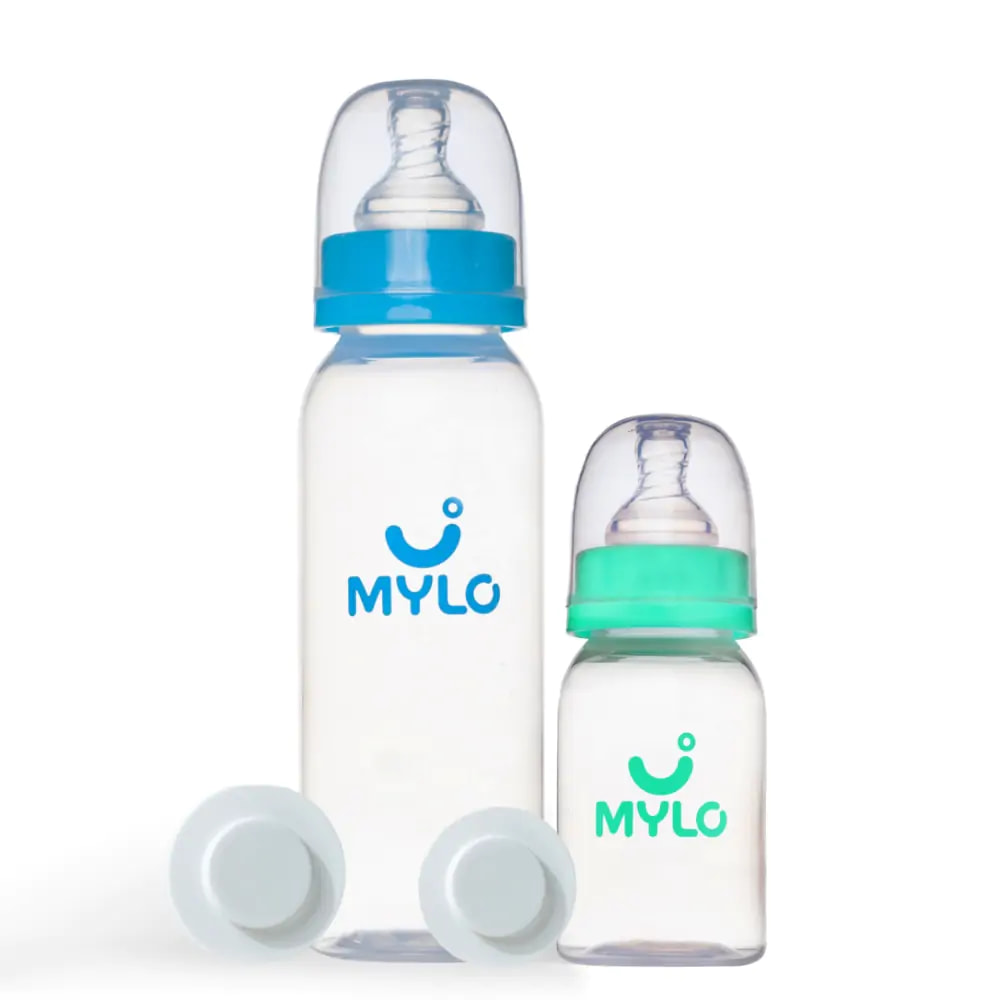  Feels Natural Baby Bottle – 125ml & 250 ml - BPA Free with Anti-Colic Nipple-Pack of 2- Sea Green &  Sky blue