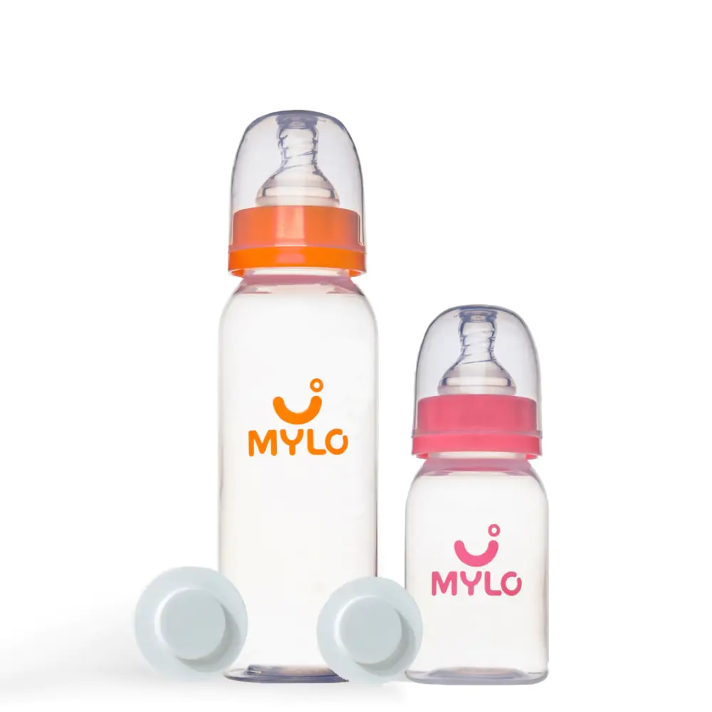  Feels Natural Baby Bottle – 125ml & 250 ml - BPA Free with Anti-Colic Nipple-Pack of 2 -(Pink & Zesty Orange)