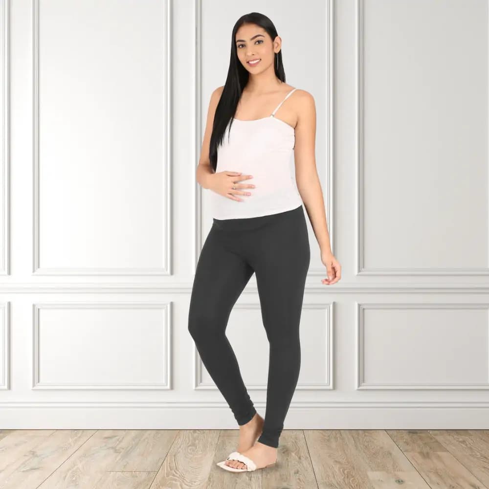 Stretchable Pregnancy & Post Delivery Leggings - Dark Grey (L)