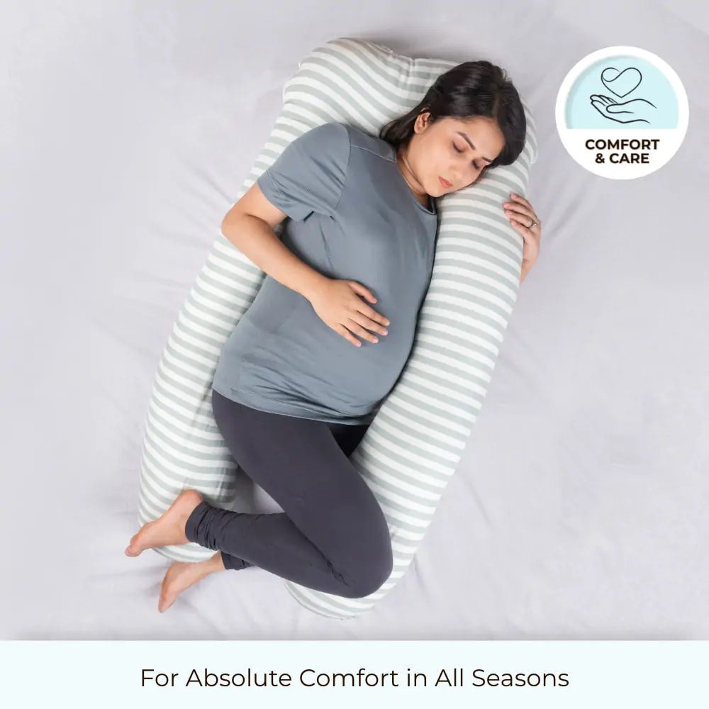  U shape Hypoallergenic Soft Feel Pregnancy /Maternity  Belly & Back Support Sleep Pillow with Washable Zipper Cover –Sea Green Stripes