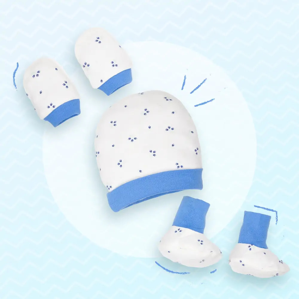 100% Cotton Cap, Mittens, & Booties Set for New Born Baby (0-6 Months) -Gentle Love