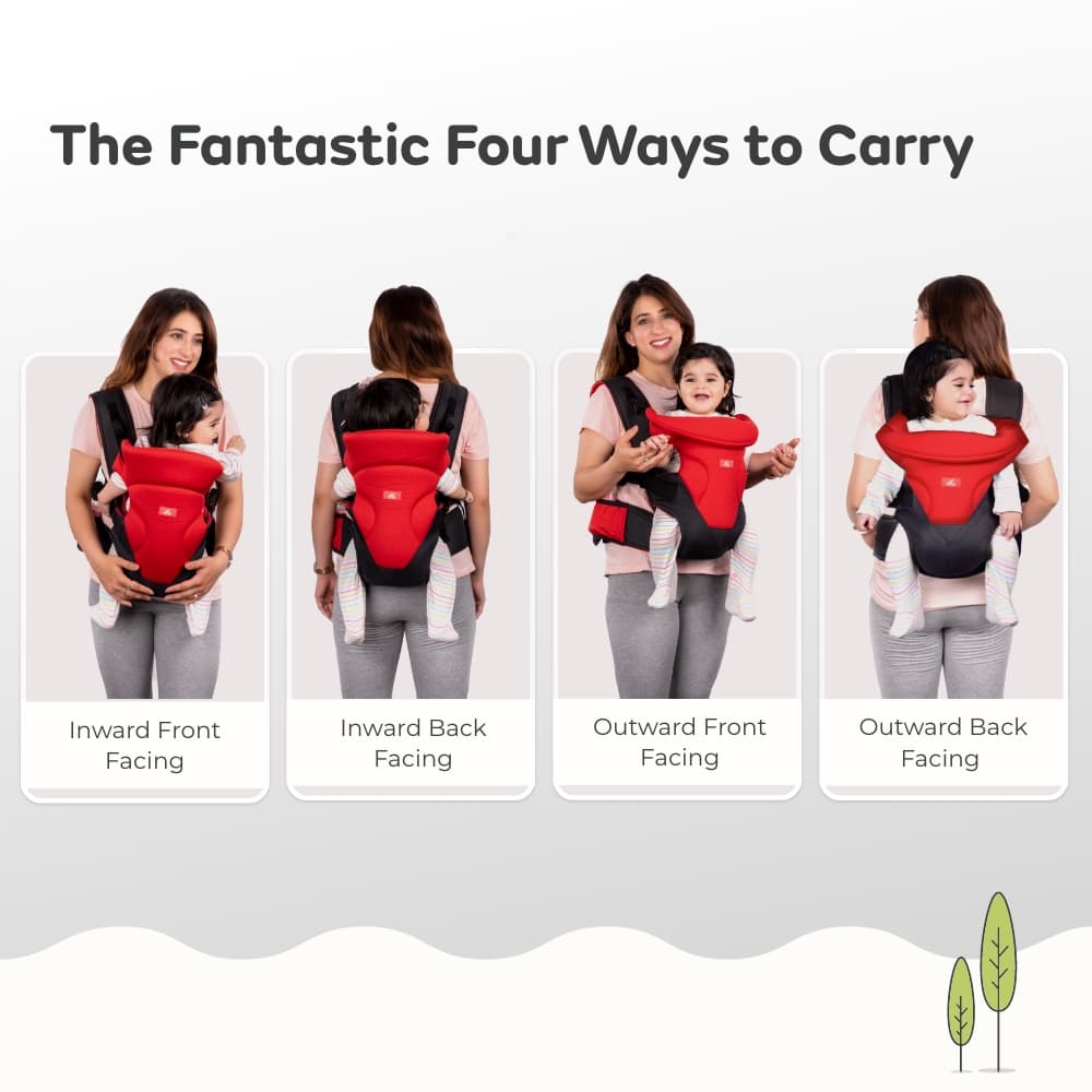 4-in-1 Premium Baby Carrier with 4 Carrying Positions - Red & Black