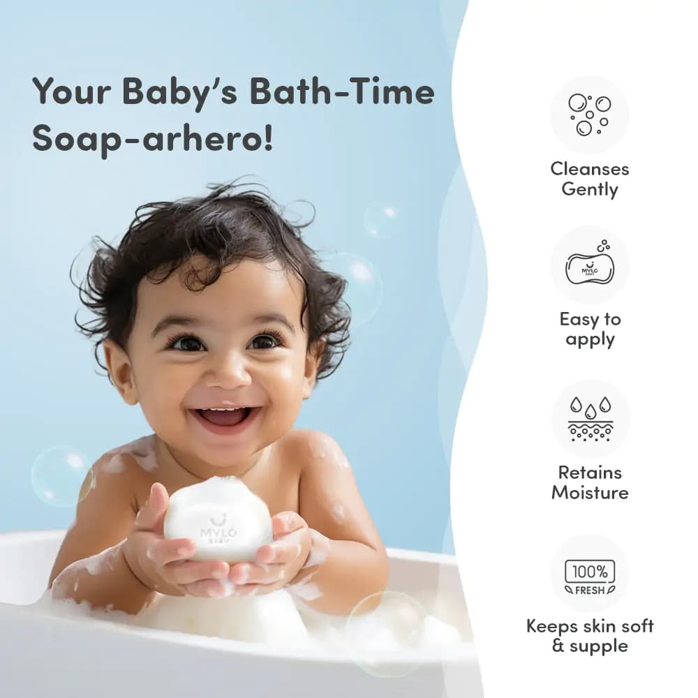 Mylo Baby Soap 75g - For 0-3 years with Vitamin E, Murumuru Butter, Jojoba Oil & Coconut Oil  - Pack of 4