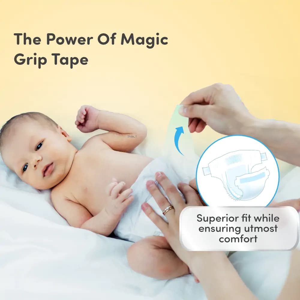 Mylo Baby New Born Tape Diapers | Up to 5Kgs | with Wetness Indicator & Magic Grip Tape | 28 Count 