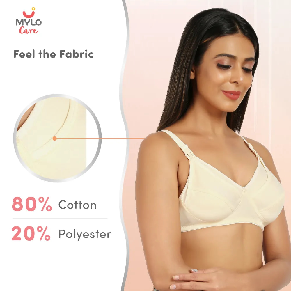 Maternity/Nursing Bras Non-Wired, Non-Padded - Pack of 3 with free Bra Extender (Sandalwood, Persian Blue & Dark pink) 42 B