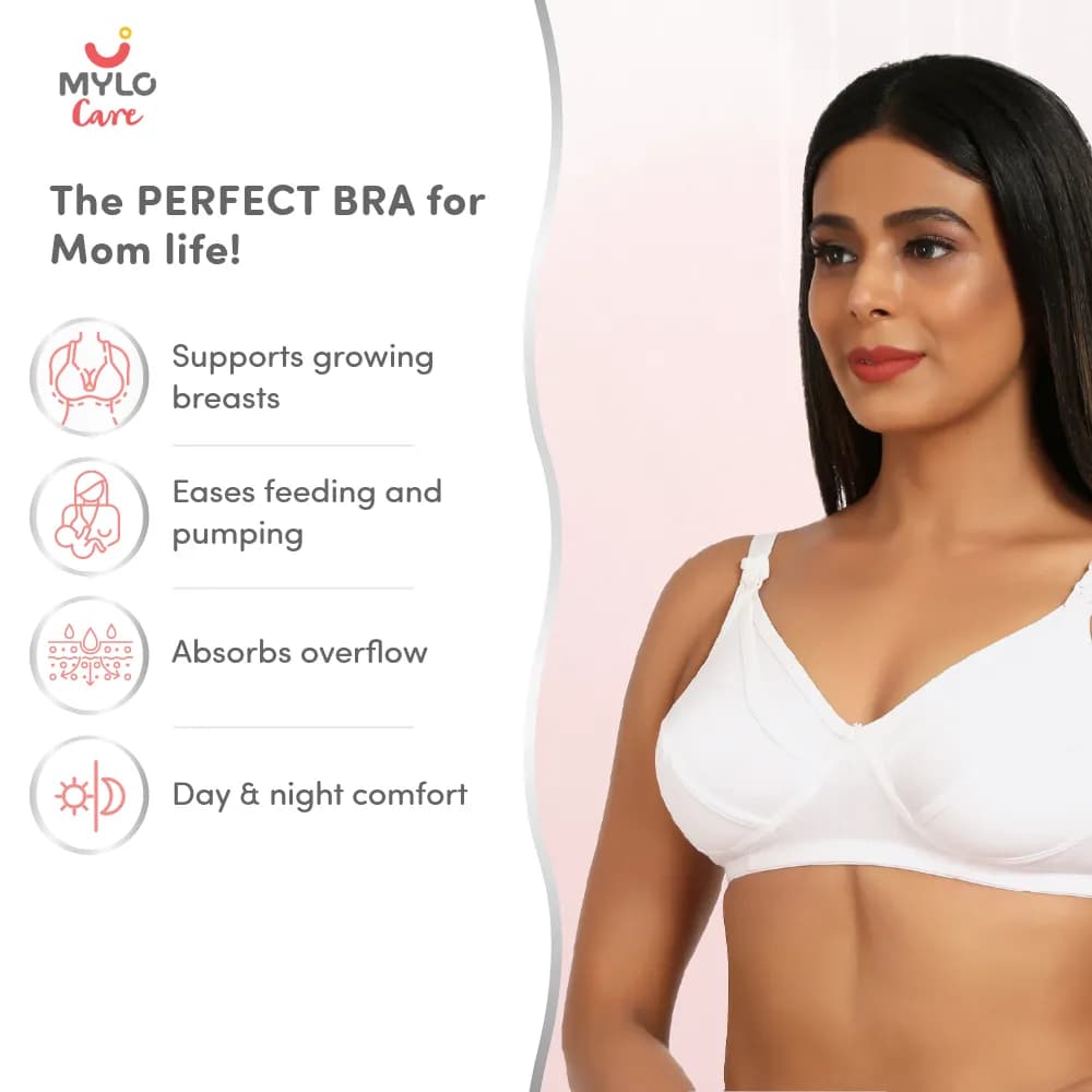 Maternity/Nursing Bras Non-Wired, Non-Padded with free Bra Extender - Classic White 42 B 