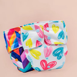 Adjustable Washable & Reusable Cloth Diaper With Dry Feel, Absorbent Insert Pad (3M-3Y) - Heart Doodles & Rainbow - Pack of 2