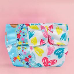Adjustable Washable & Reusable Cloth Diaper With Dry Feel, Absorbent Insert Pad (3M-3Y) - Pet Love, Floral Spring & Heart Doodles - Pack of 3