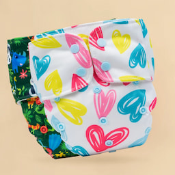 Adjustable Washable & Reusable Cloth Diaper With Dry Feel, Absorbent Insert Pad (3M-3Y) - Heart Doodles & Jungle- Pack of 2