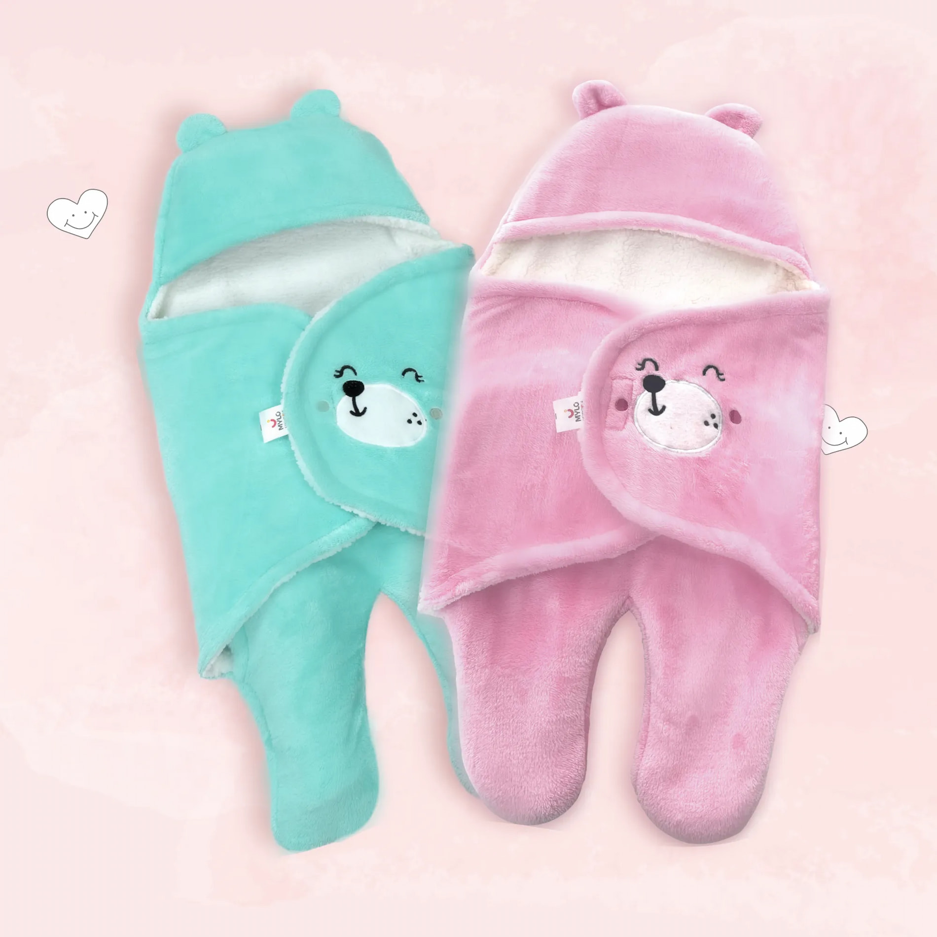 4-in-1 All Season Baby Swaddle-Wrapper For New Born Baby (0-6 months) - Light Pink & Mint Green - pack of 2