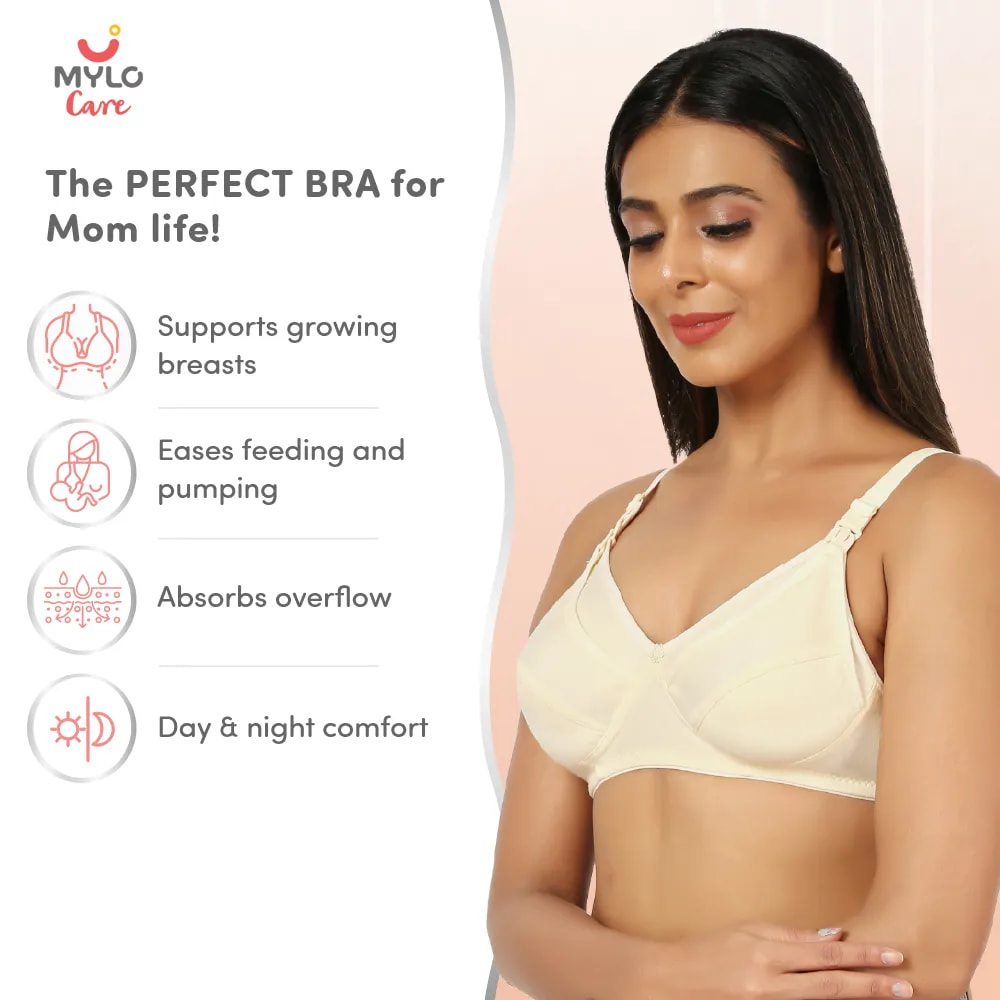 Maternity/Nursing Bras Non-Wired, Non-Padded - Pack of 3 with free Bra Extender (Sandalwood, Persian Blue & Dark pink) 32 C