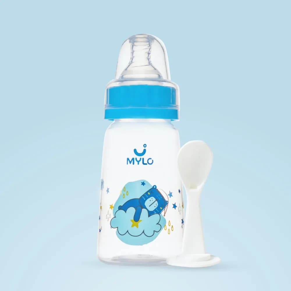 2-in-1 Baby Feeding Bottle – 125ml - BPA Free with Anti-Colic Nipple & Spoon (Bear)