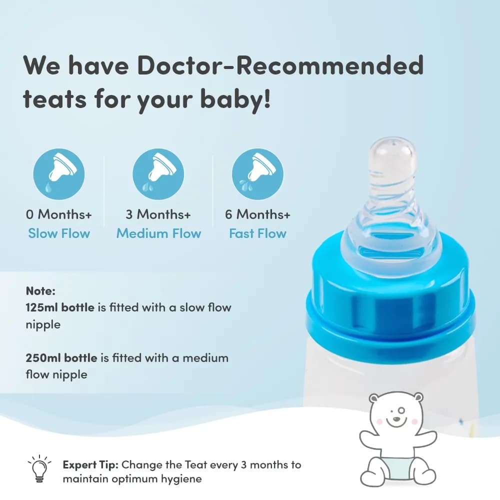 2-in-1 Baby Feeding Bottle – 125ml - BPA Free with Anti-Colic Nipple & Spoon (Bear)