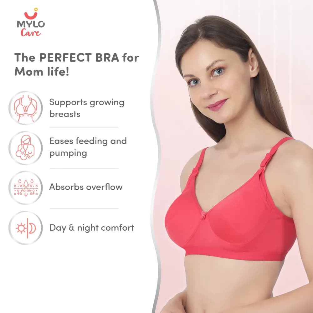 Maternity/Nursing Moulded Spacer Cup Bra Pack of 2 with free bra extender -(Coral, Navy) 32 B   