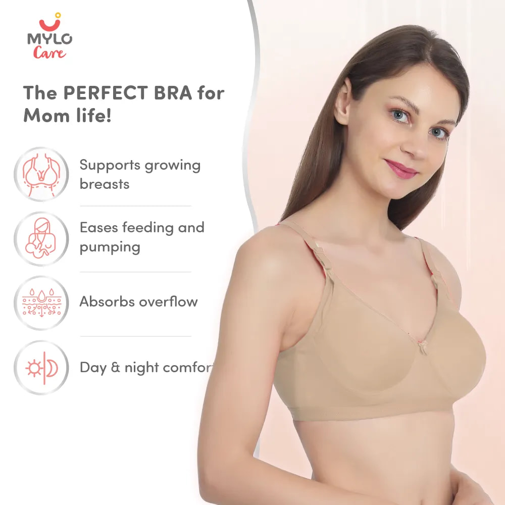 Maternity/Nursing Moulded Spacer Cup Bra Pack of 2 with free bra extender -(Navy, Skin) 32 B   