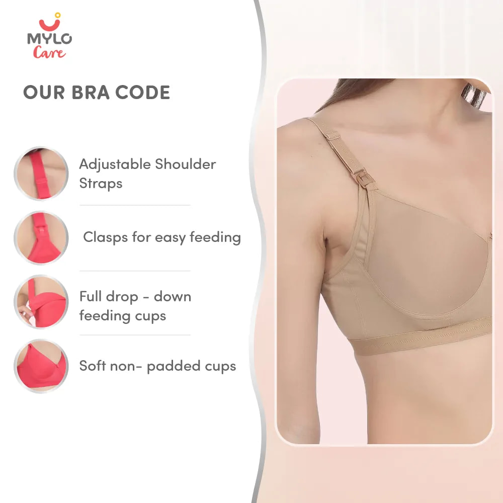 Maternity/Nursing Moulded Spacer Cup Bra Pack of 2 with free bra extender -(Navy, Skin) 34B   